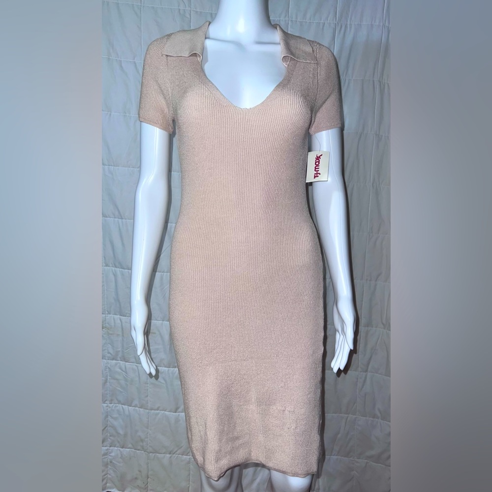 Tan Knit Collared Dress- Short Sleeve BRAND NEW